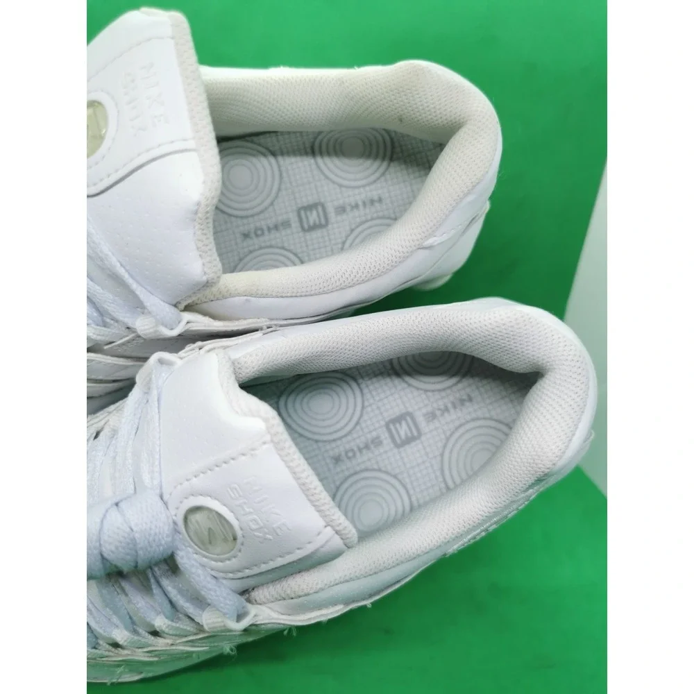 Nike Shox NZ Shoes Mens Sz 10.5 Triple White Leather Athletic Sneaker 378341-128